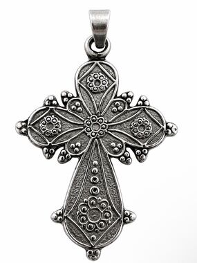 Sterling Silver 925 Mexico Florentine Scrolled Cross Pendant